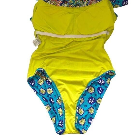 TRINA TURK Ruffle Bandeau One Piece Swimsuit Floral Print Size 8 - Picture 6 of 12